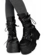 Black Gothic Cyberpunk Ridged Sole Lace-Up Combat Boots