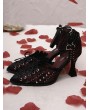 Red and Black Lace Gothic Pointed Ankle Strap Heeled Shoes