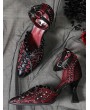 Red and Black Lace Gothic Pointed Ankle Strap Heeled Shoes