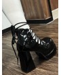 Black Gothic Punk Tied Up Platform High Heel Shoes