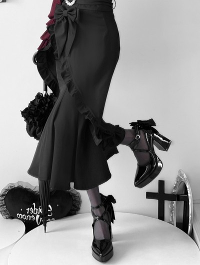 Black Gothic Criss-Cross Bow Strap Platform High Heels