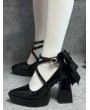 Black Gothic Criss-Cross Bow Strap Platform High Heels
