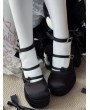 Black Gothic Satin Bow Strappy High Heeled Shoes