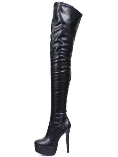 Black Matte Leather Gothic High Heel Over-the-Knee Boots