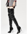 Black Patent Gothic Pointed Toe Stiletto Thigh High Boots