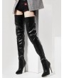 Black Matte Gothic Pointed Toe Stiletto Thigh High Boots