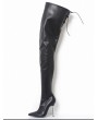 Black Gothic Matte Leather Side Zipper Thigh High Boots