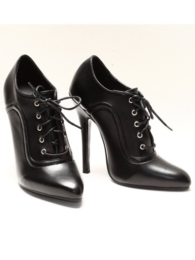 Black Gothic Stiletto Pointed Toe Lace-Up Retro High Heels
