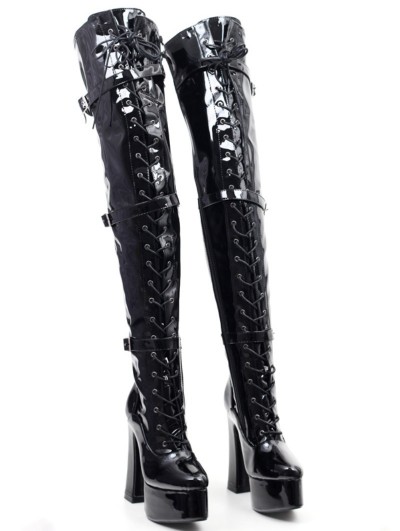 Black Gothic Punk Platform Lace-Up Over The Knee Boots