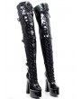 Black Gothic Punk Platform Lace-Up Over The Knee Boots