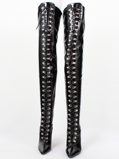 Black Gothic Punk Studded Thigh High Stiletto Boots