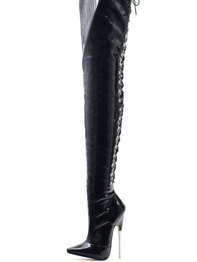 Black Patent Leather Sexy Gothic Over-the-Knee Boots