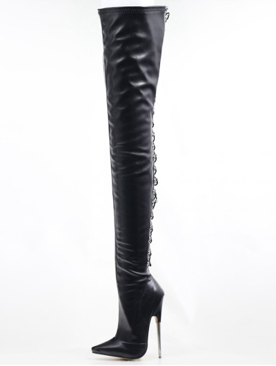 Black Matte Leather Sexy Gothic Over-the-Knee Boots