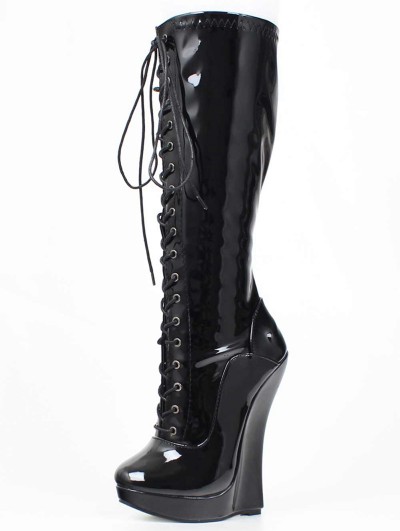 Black Gothic Lace-Up High Platform Wedge Heel Boots