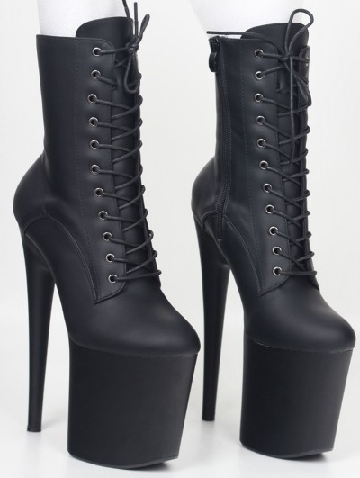 Black Gothic Matte Stiletto High Heel Platform Boots