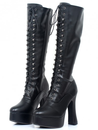 Black Gothic Chunky Heel Platform Knee High Boots