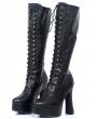 Black Gothic Chunky Heel Platform Knee High Boots