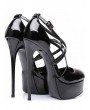 Black Gothic Cross Ankle Strap Stiletto Heeled Shoes