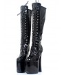 Black Gothic Platform Heeled Lace-Up Knee High Boots