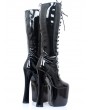 Black Gothic Platform Heeled Lace-Up Knee High Boots