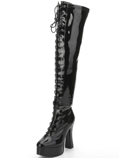 Black Chunky High Heel Platform Gothic Lace Up Boots