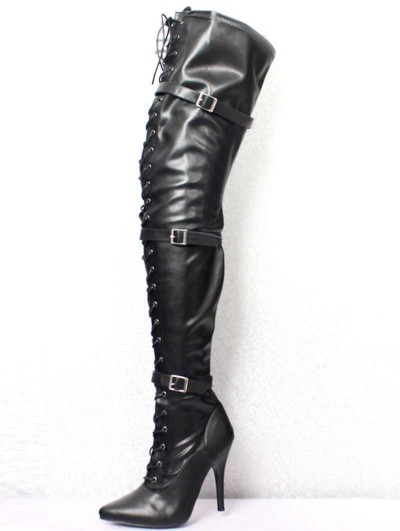 Black Gothic Pointy Stiletto Punk Matte Thigh High Boots