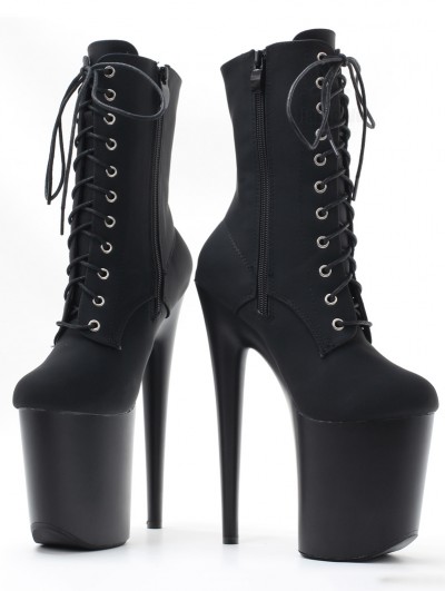 Black Matte Gothic Stiletto High Heel Platform Boots