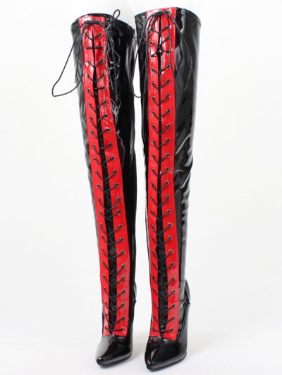 Black and Red Gothic Stiletto High Heel Over-the-Knee Boots