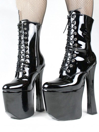 Black Gothic Punk High Heel Platform Lace-Up Combat Boots