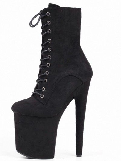 Black Gothic Punk Grommet Lace Up Platform Stiletto Boots