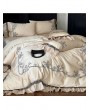 Ivory Gothic Luxurious Floral Embroidery Ruffle Comforter Set
