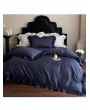 Royal Blue Romantic Jacquard Lace Ruffle Comforter Set