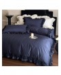 Royal Blue Romantic Jacquard Lace Ruffle Comforter Set
