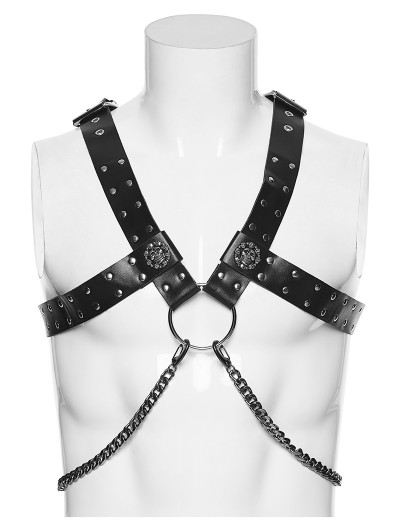 Punk Rave Black Gothic Punk Men's Harness with Detachable Chain