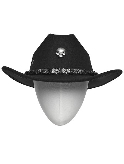 Punk Rave Black Gothic Punk Skull Chain Stylish Cowboy Hat