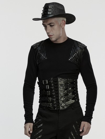 Punk Rave Black Gothic Punk Metal Men's Leather Waistband