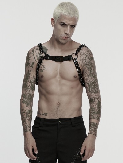 Punk Rave Black Gothic Punk Men's Rugged Metal Chain Harness