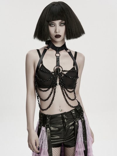 Punk Rave Black Gothic Punk Bat Bow Skull Chain Harness