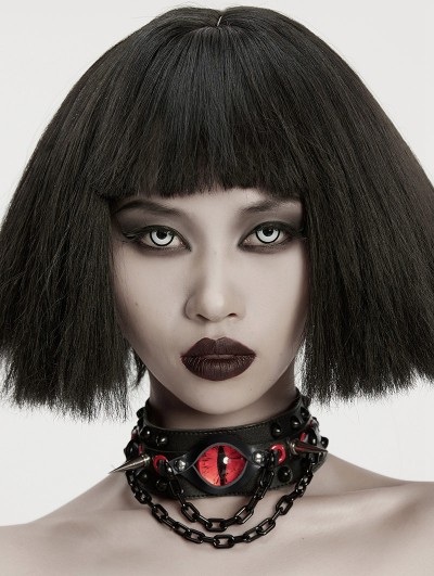 Punk Rave Black Gothic Punk Demon's Eye Spiked Leather Choker