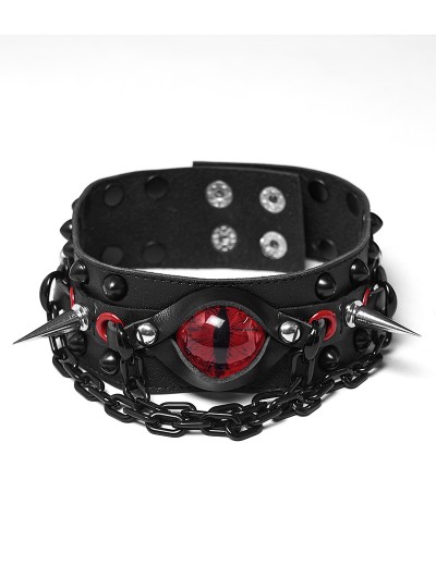 Punk Rave Black Gothic Punk Demon's Eye Spiked Leather Choker