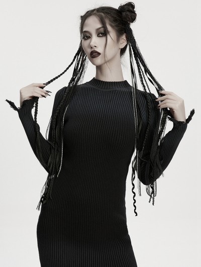 Punk Rave Black Gothic Raven Skull Tassel Braided Hair Accessory