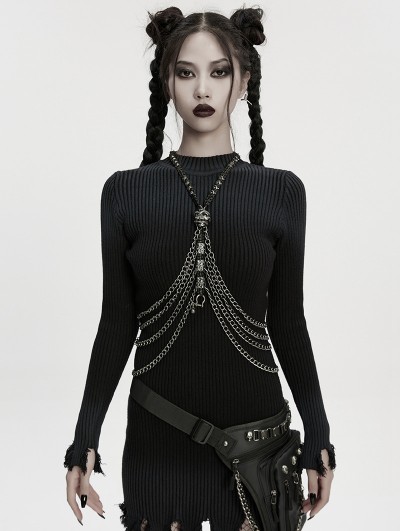 Punk Rave Black Gothic Doomsday Punk Snake-Wrapped Skull Necklace