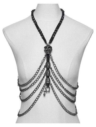 Punk Rave Black Gothic Doomsday Punk Snake-Wrapped Skull Necklace