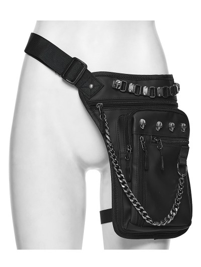 Punk Rave Black Gothic Cyberpunk Rivet Skull Waist-Leg Bag