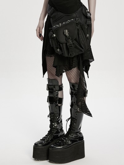 Punk Rave Black Gothic Skull Punk Techwear Rivet Waist-Leg Bag