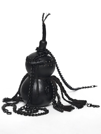 Punk Rave Black Gothic Gourd Fringed Mini Bag with Chain
