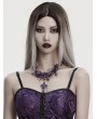 Punk Rave Violet Gothic Crystal Beaded Cross Pendant Necklace