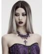 Punk Rave Violet Gothic Crystal Beaded Cross Pendant Necklace