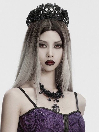 Punk Rave Black Gothic Crystal Beaded Cross Pendant Necklace