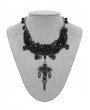 Punk Rave Black Gothic Crystal Beaded Cross Pendant Necklace
